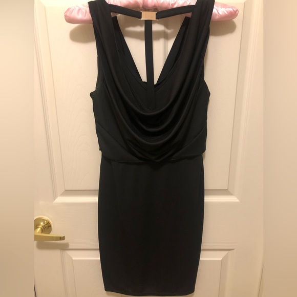 BLACK Sleeveless Mini Dress with Ruched Top & T Back Strap (Evening Wear) - Picture 9 of 12